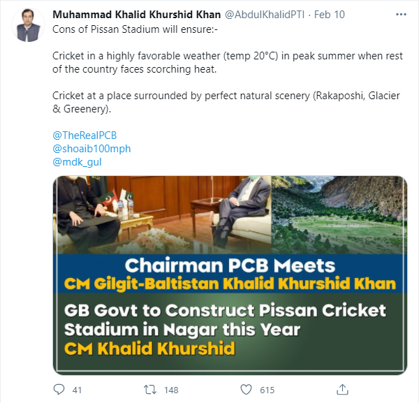 Tweet of Chief Minister Gilgit-Baltistan